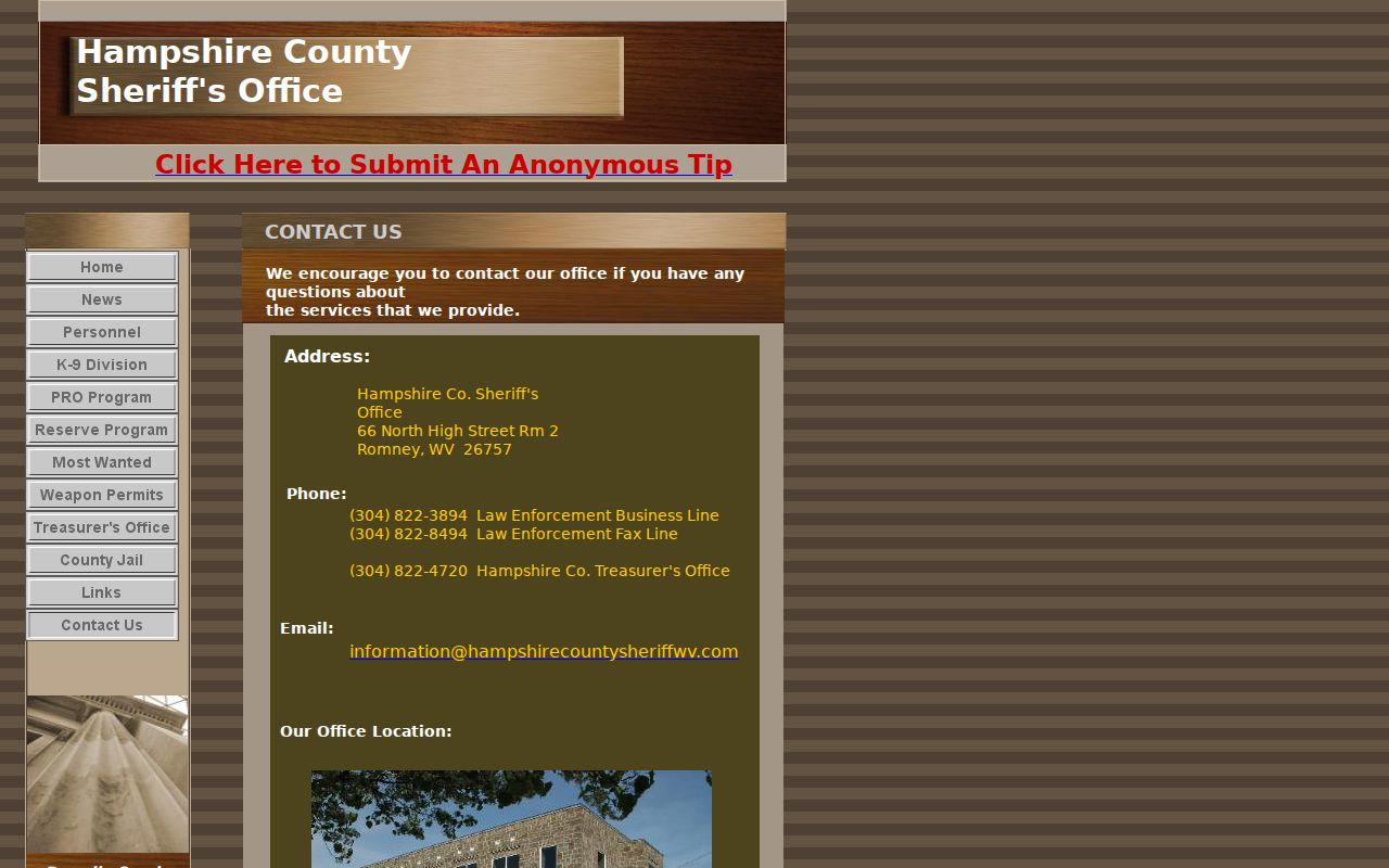 Hampshire County arrest history Sheriff contact and records route