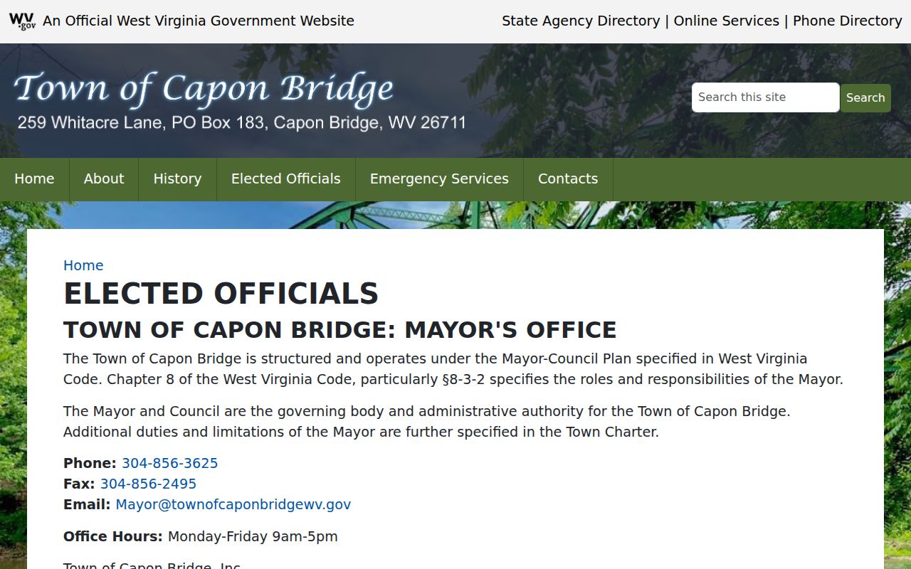 Capon Bridge criminal history police and town officials contact page