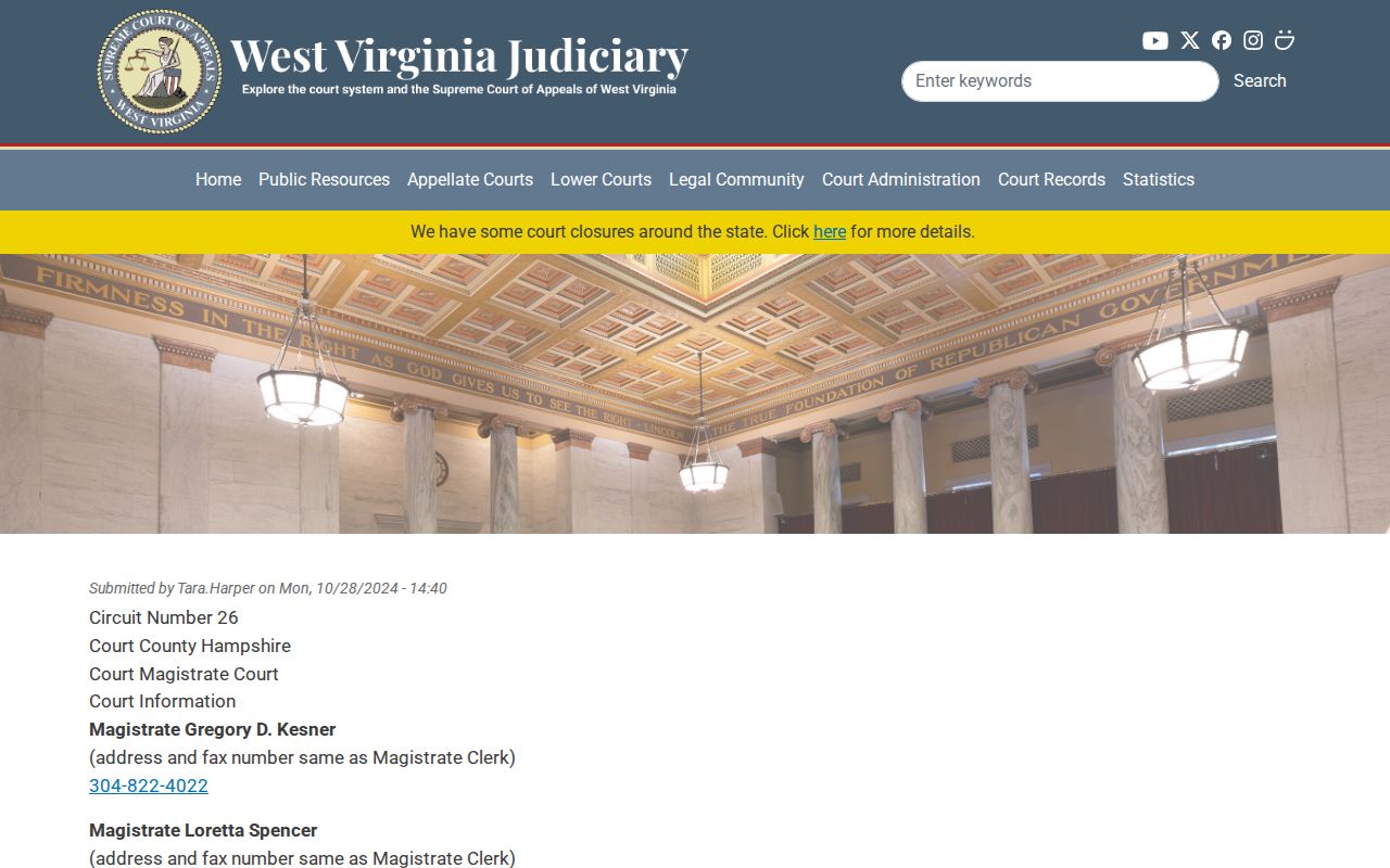 Hampshire County criminal case Magistrate Court contact directory