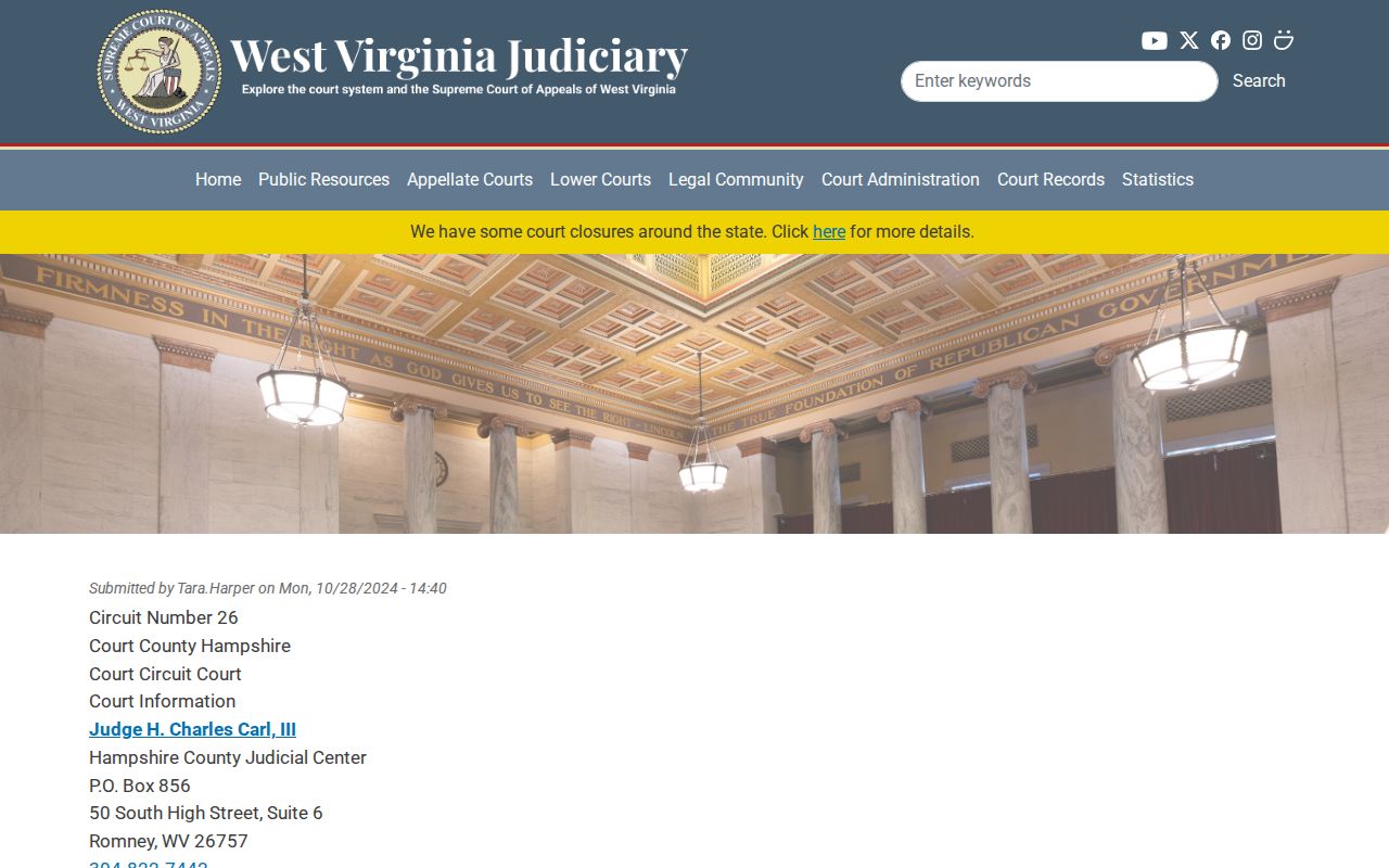 Hampshire County criminal court case Circuit Court clerk directory