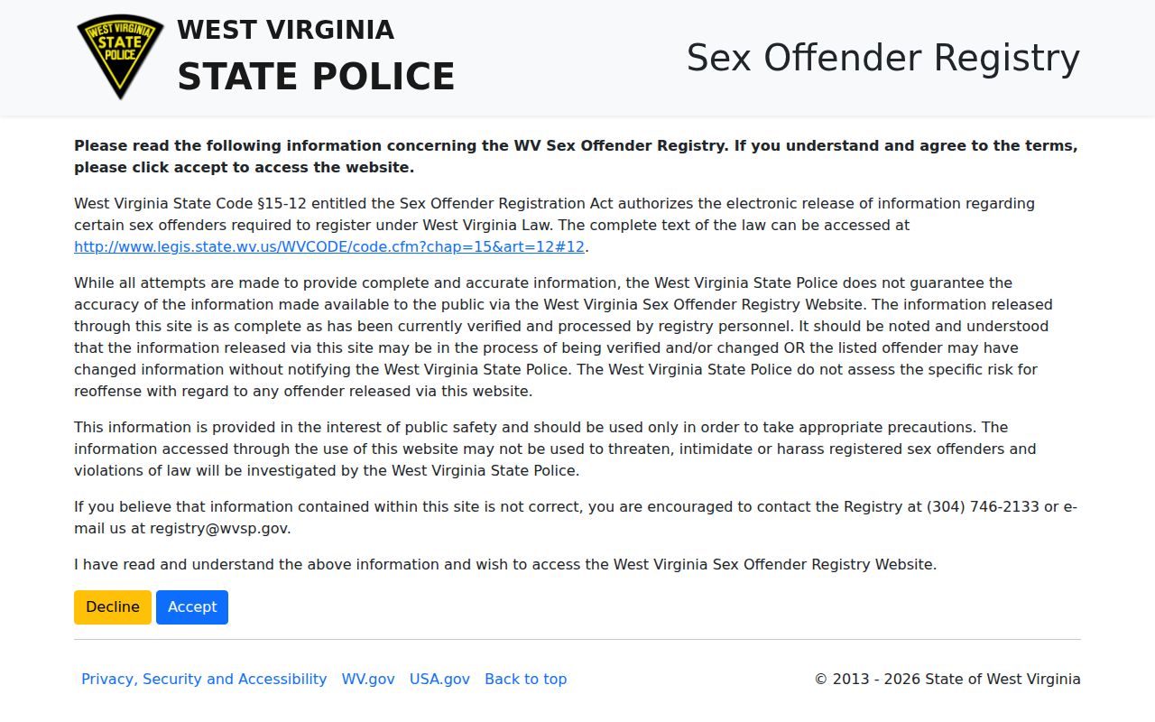 Hampshire County sex offender registry search and disclaimer
